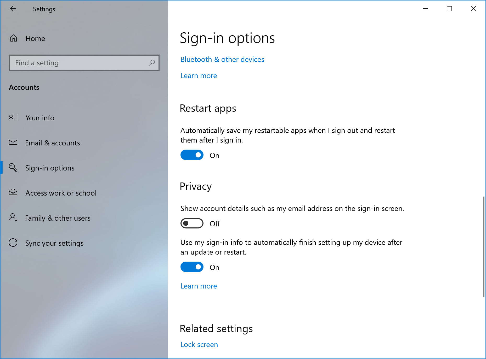 Disable Restarting Apps At Sign-In - Windows 10 May 2020 Update (20H1)