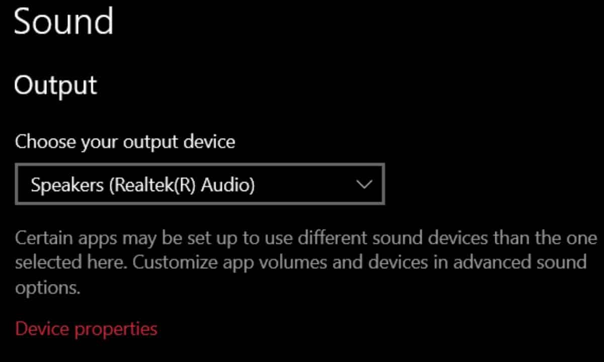 Choose your output device - "no sounds on windows 10"