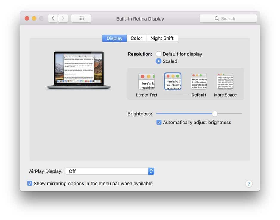 Option + Brightness Up - Mac OS Shortcuts